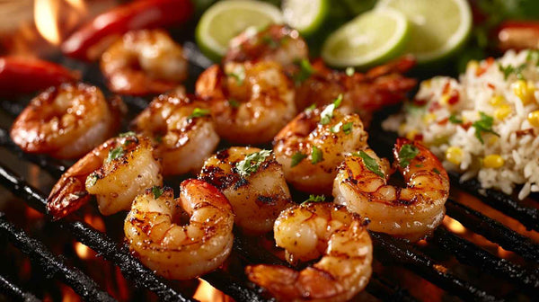 Honey-Grilled Shrimp with Spicy Corn Relish and Cilantro Rice - Killerspice