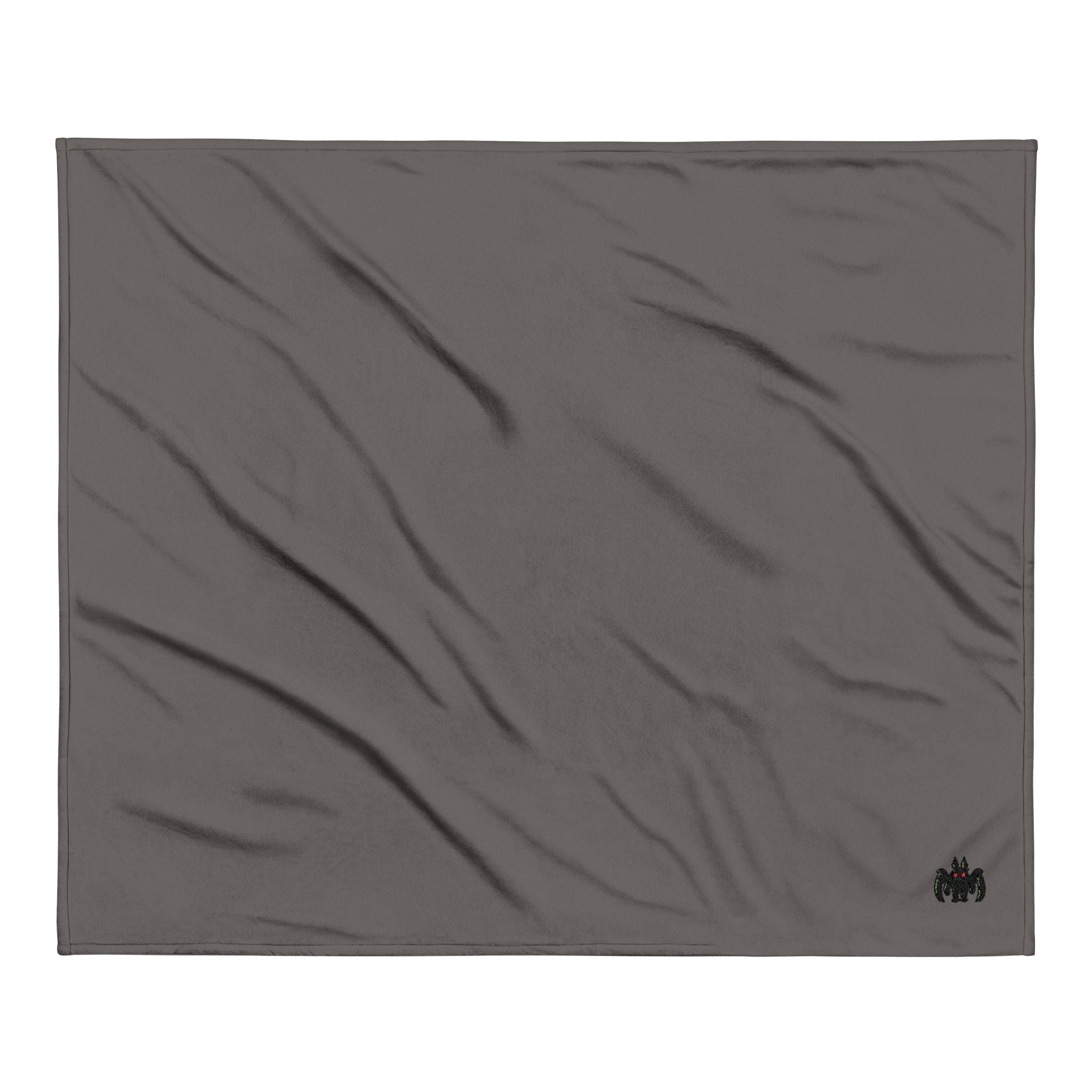 Embroidered Mothman Sherpa Blanket — Cozy Fleece Throw with Green Monster Logo