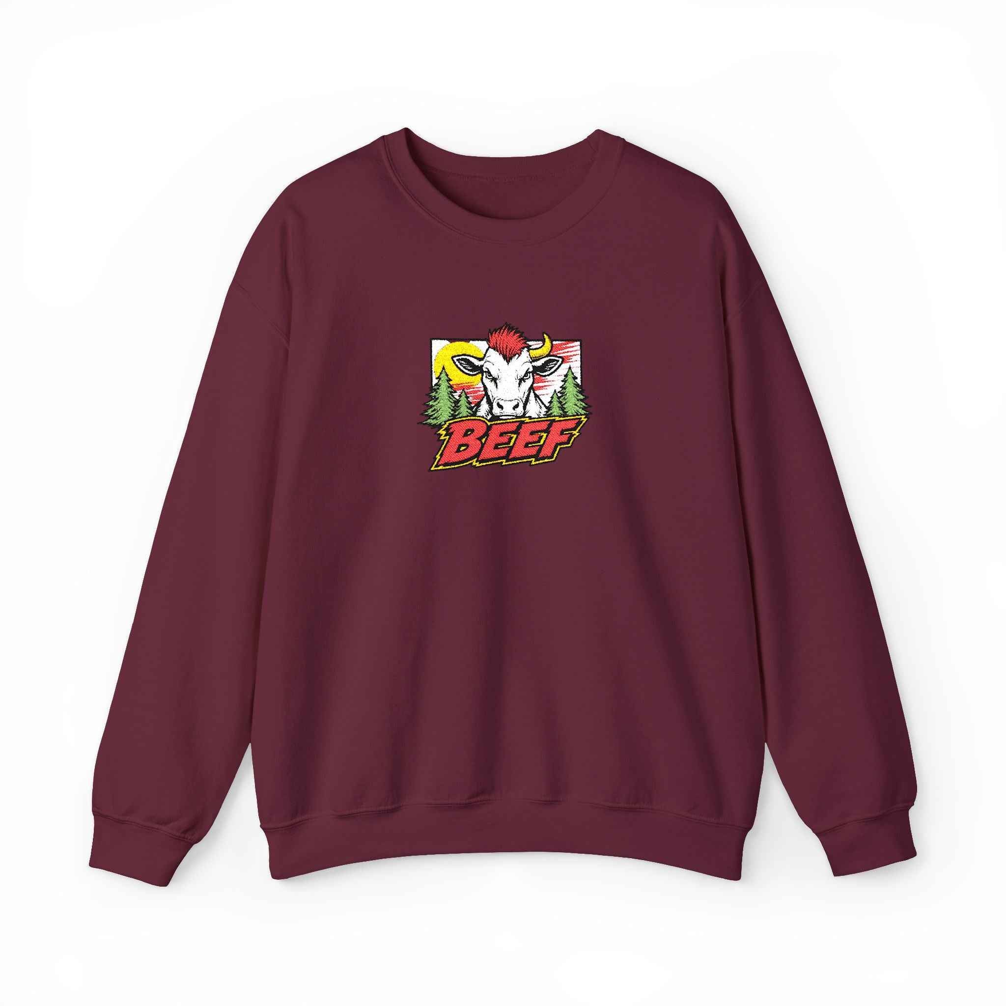Crewneck Sweatshirt Retro Comic Rooster "BEEF" Graphic