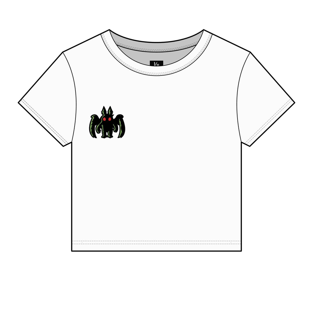 Mothman Embroidered Crop Top Women's Micro Rib Baby Tee