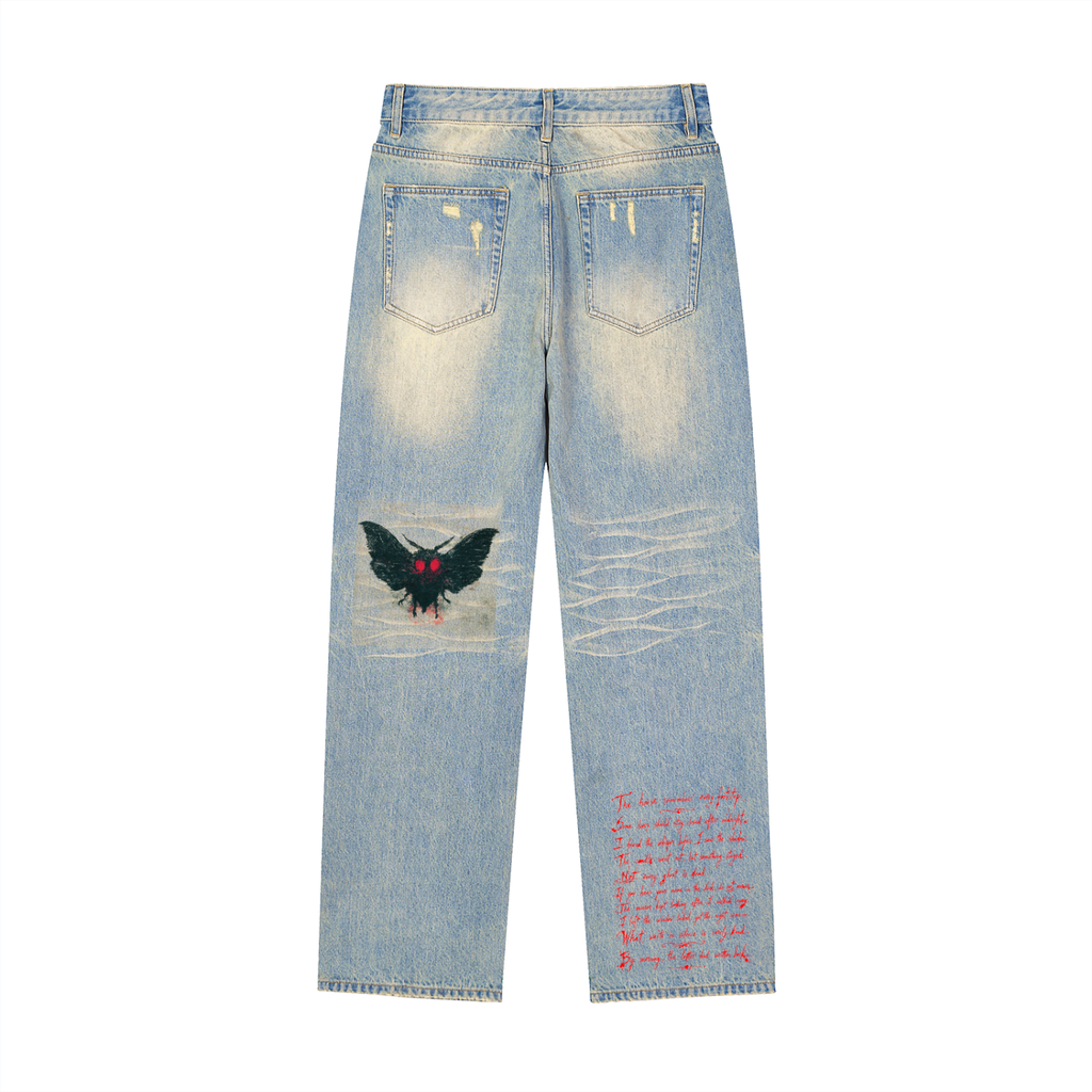 Sun Fade Raw Hem Denim Jeans