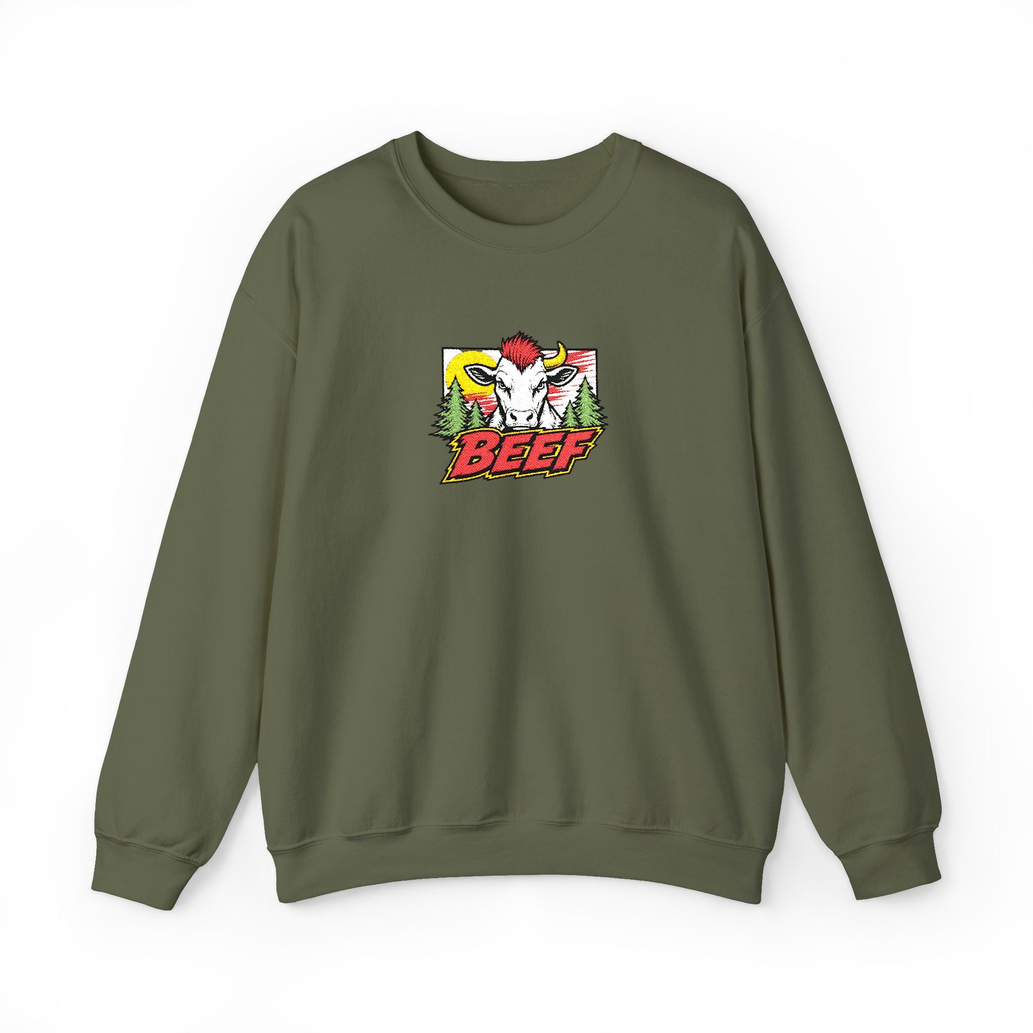Crewneck Sweatshirt Retro Comic Rooster "BEEF" Graphic