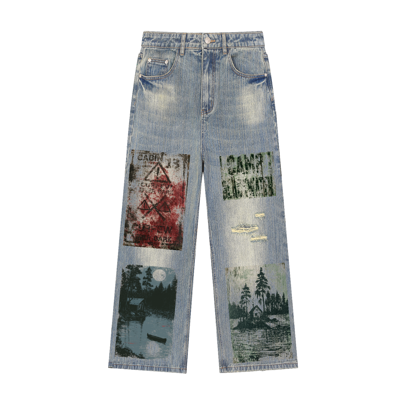 Vintage Wash Distressed Denim Jeans