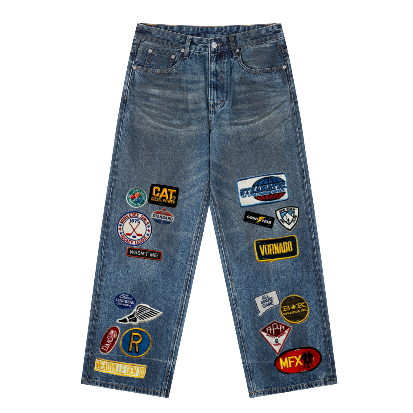 Vintage Wash Baggy Denim Jeans