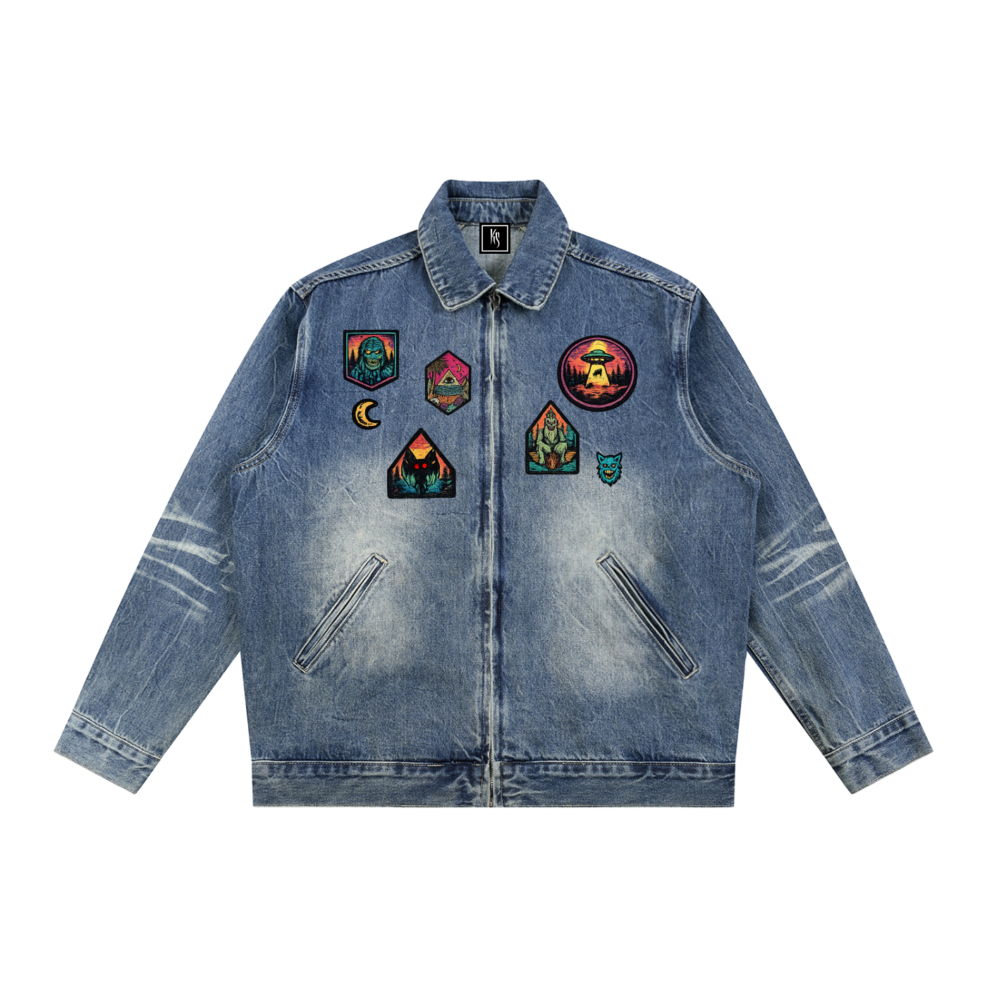 Color Myth Vintage Wash Zip Up Denim Jacket