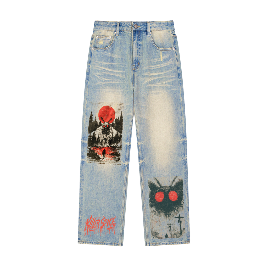 Sun Fade Raw Hem Denim Jeans
