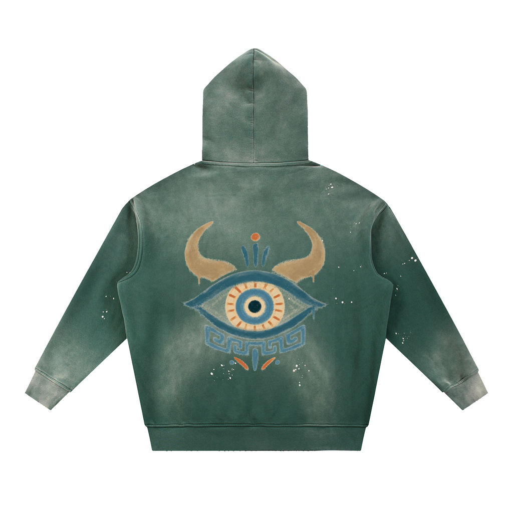 Vintage Washed Frayed Fleece Hoodie