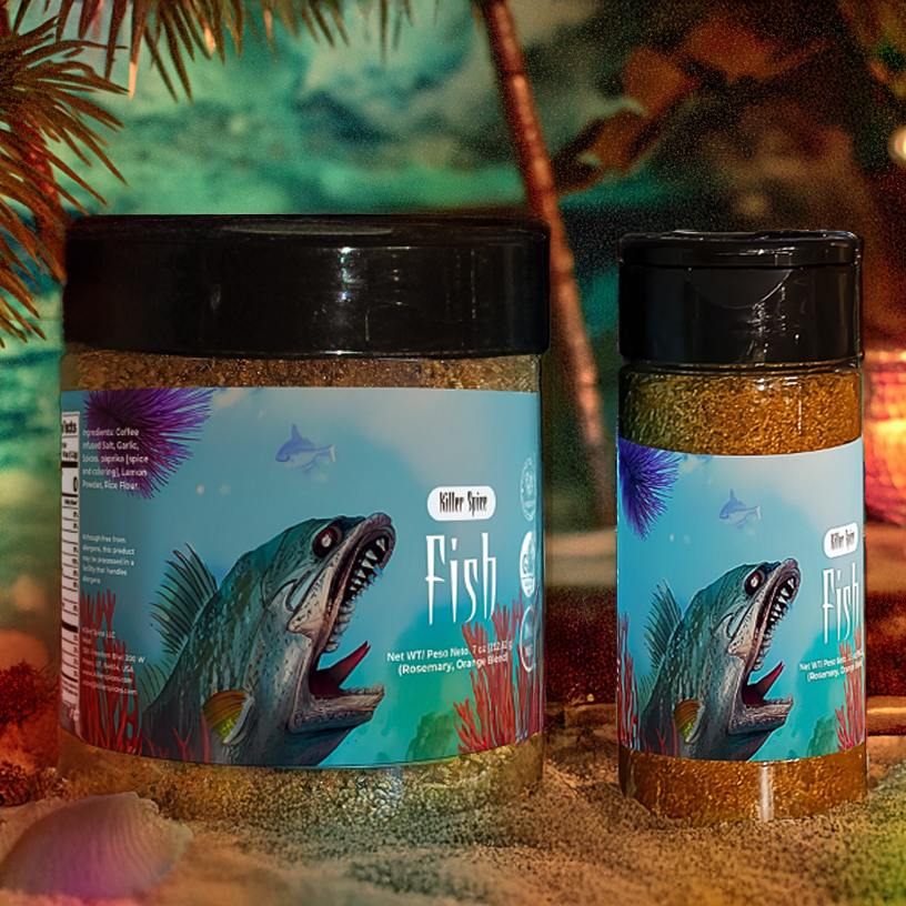 Two jars of fish with decorative background