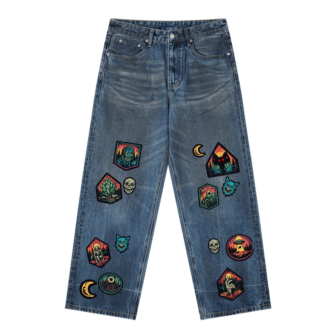 Creature Collection Baggy Patchwork Jeans - KillerspiceKiller SpiceKillerspice731851018318Denim Blue