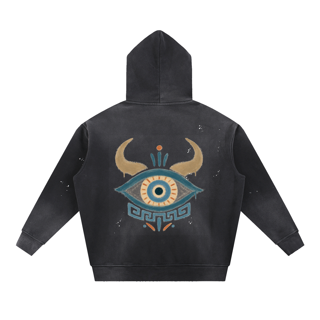 Vintage Washed Frayed Fleece Hoodie