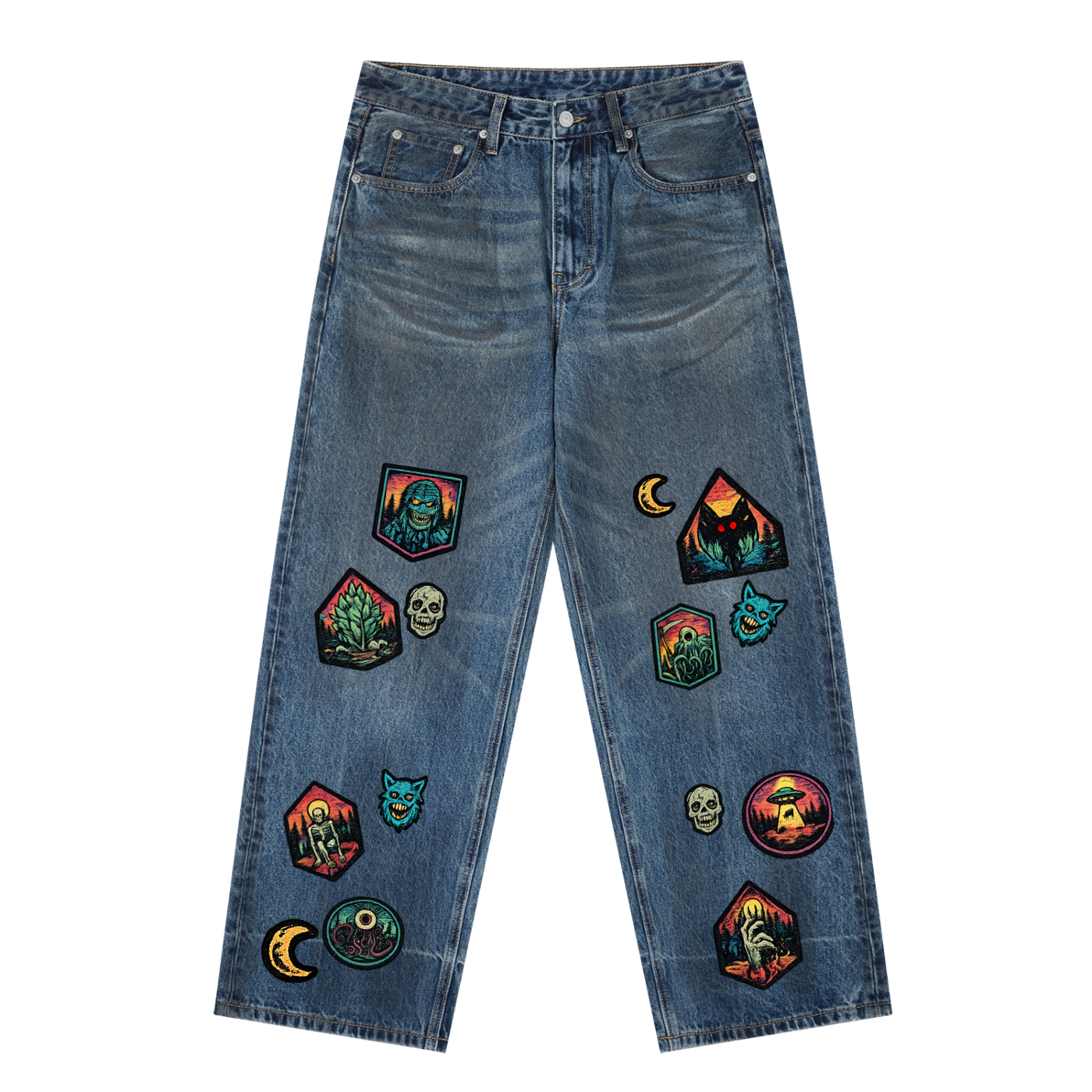 Vintage Wash Baggy Denim Jeans